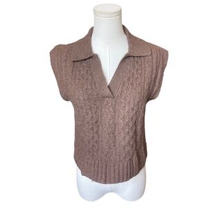 Y2K Chunky Cable Knit Brown Sweater Vest Sz L Dark Academia Twee Indie Layering